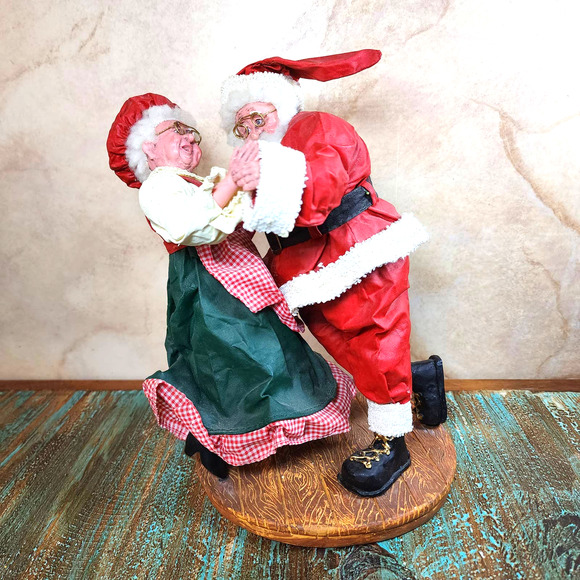 Vintage Terry's Village Papier Mache Dancing Santa Clause & Mrs Clause Figurines